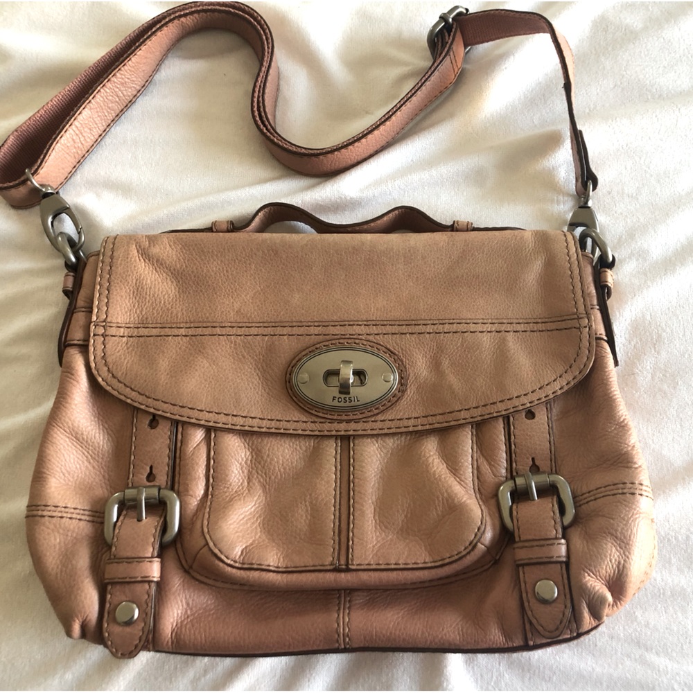 Fossil Long Live Vintage 1954 Genuine Leather Crossbody Shoulder Bag Dusty Pink